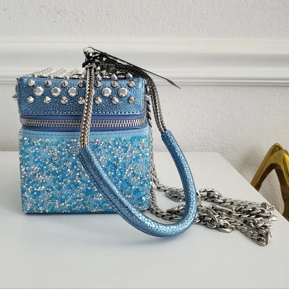 MCM Blue Studded Cube Leather Pouch - Picture 5 of 8